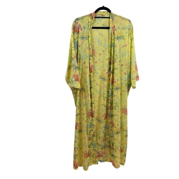 Handprint Brand Yellow Floral Print Open Front‎ Kimono One Size - Picture 3 of 8